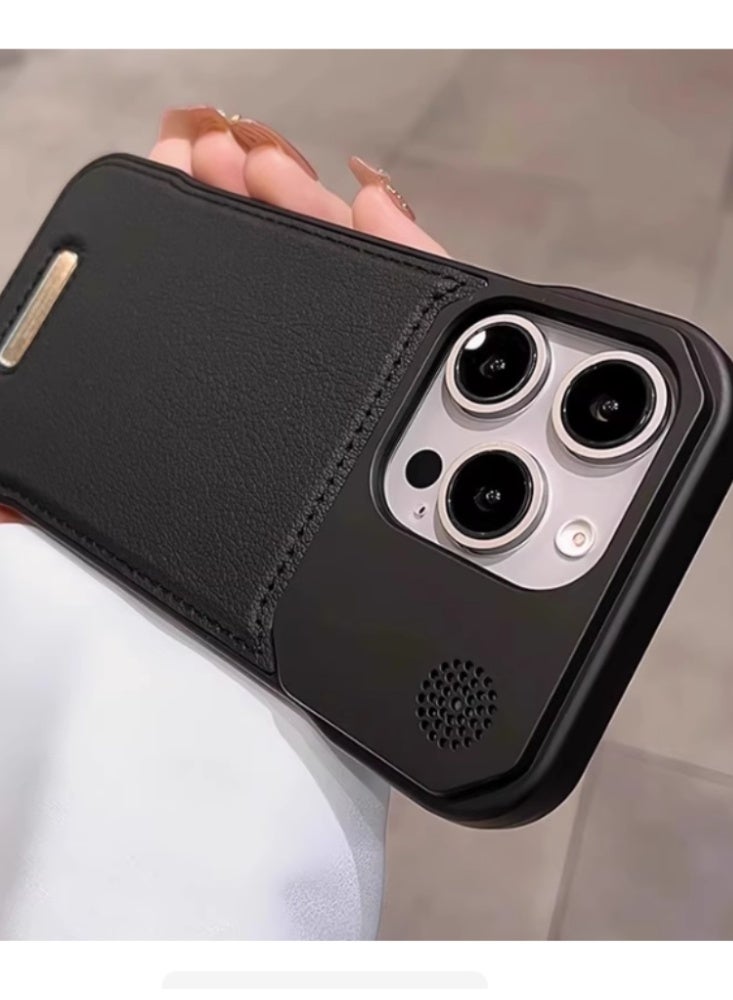 Borderless Leather Magnetic Phone Case With Built-in Aromatherapy Large Holes For Heat Dissipation, Ultra-thin And Drop Resistant,Black Suitable For iPhone 16 pro - Image 1